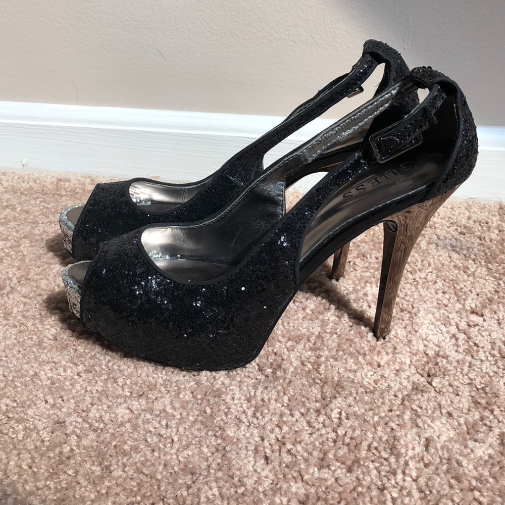 Guess Black Glitter slingback Heel size 8